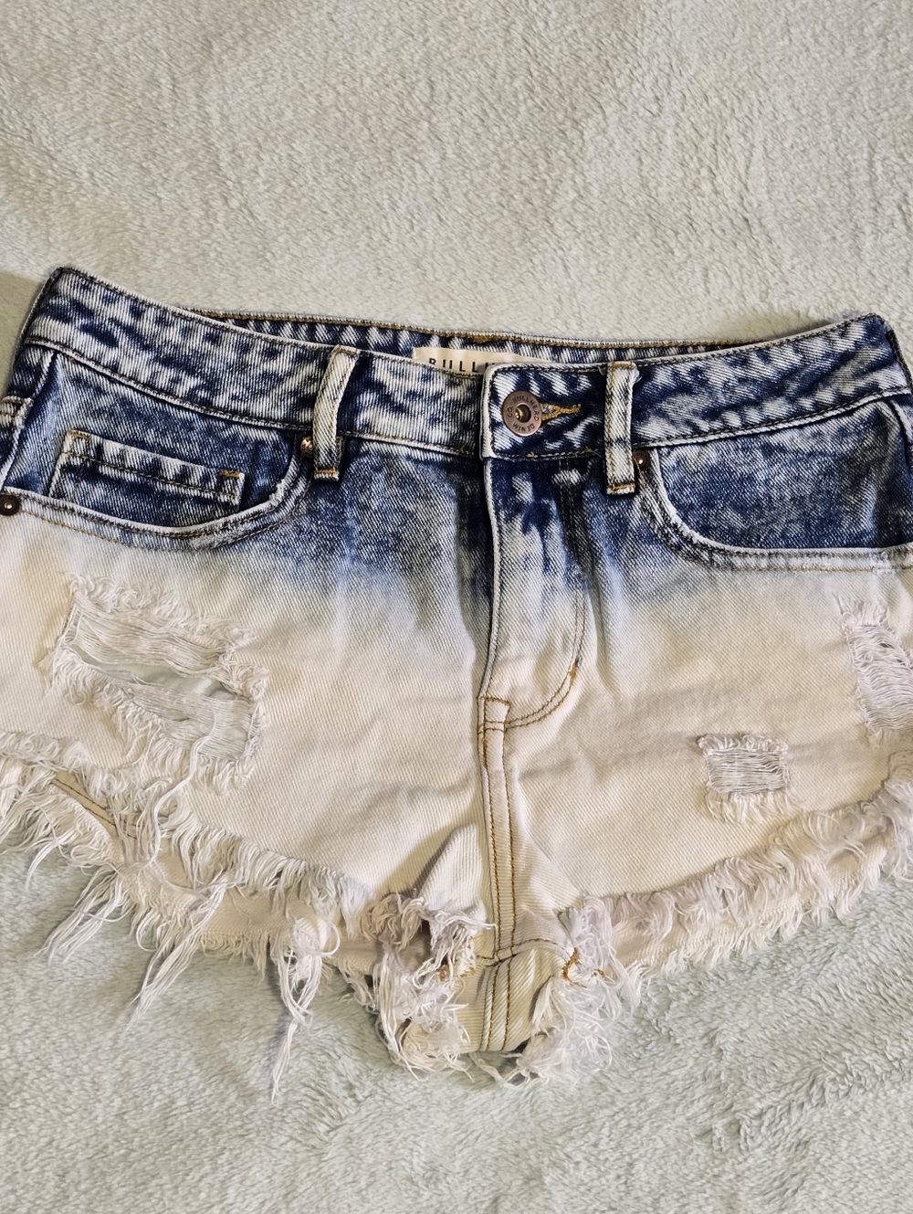 Bullhead Denim Co. Distressed Ombre Blue to White, Denim Frayed Shorts - Size 5
